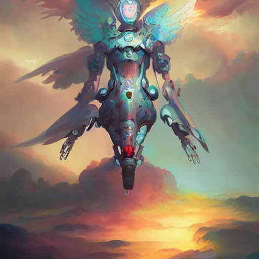 Prompt: a beautiful illustration of a robot seraphim by pete mohrbacher and guweiz and josan gonzalez, graphic novel