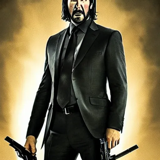 Image similar to john wick with woody harrelson ’ s face