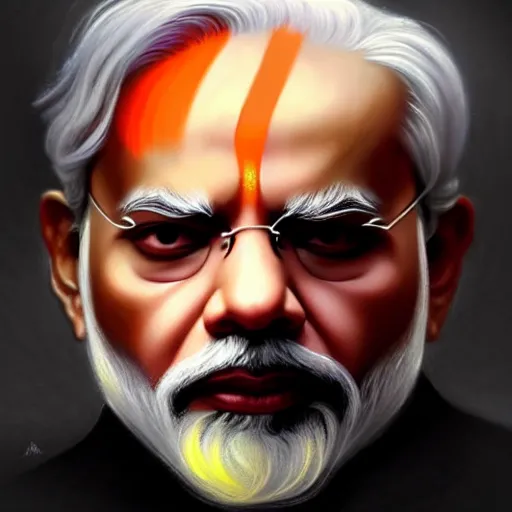 Prompt: Narendra Modi , colorful painting on grey scale face, powerful , magic, thunders, dramatic lighting, intricate, wild, highly detailed, digital painting, artstation, concept art, smooth, sharp focus, illustration, art by artgerm and greg rutkowski and alphonse mucha, footage