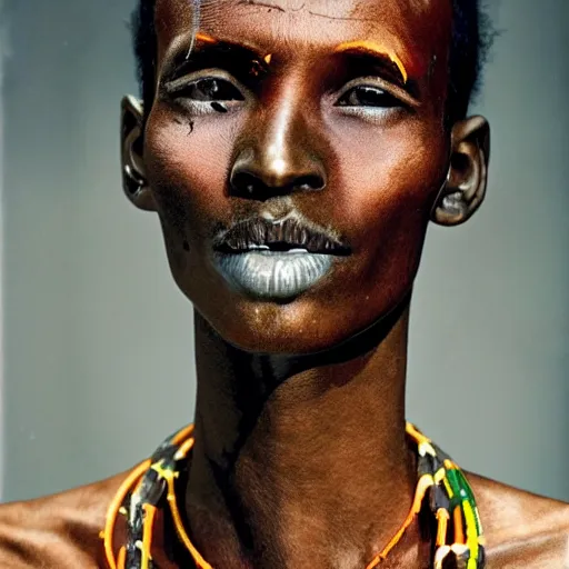 Image similar to An Ethiopian cyborg, portrait, by Davide Sorrenti, David Bailey, Hiro