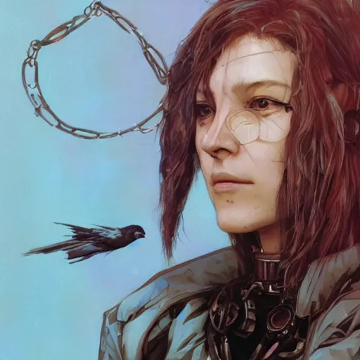 Image similar to portrait of the naive cyberpunk philosopher Sophia Aeon wearing a bird-ouroboros-infinity-auryn jewelry, by Yoji Shinkawa, Esao Andrews and Raoul Ruiz