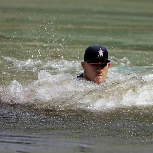 Prompt: mike trout swimming upstream