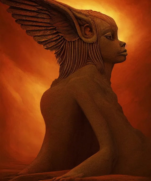 Image similar to epic professional digital art the sphinx, horrific yet beautiful vibe, evocative, atmospheric lighting, painted, intricate, highly detailed, by leesha hannigan, wayne haag, reyna rochin, ignacio fernandez rios, mark ryden, iris van herpen, artstation, cgsociety, stunning, gorgeous, sharp focus, cinematic, masterpiece