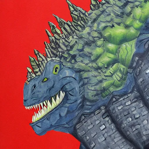 Image similar to godzilla heisei painting