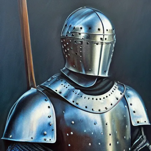 Prompt: beautiful oil portrait painting of alwyte armor, medieval armor, knight, natural light, outside