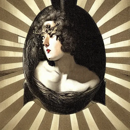 Image similar to portrait of bayonetta by goya and escher and hogarth, illusion surreal art, highly conceptual figurative art, intricate detailed illustration, controversial poster art, polish poster art, geometrical drawings, no blur