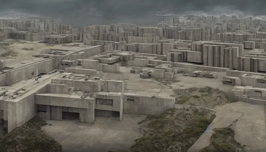 Image similar to big brutalist imperial military base on cliffs, drawing architecture, cinematic shot, by greig fraser, by emmanuel lubezki, robert richardson, hoyte van hoytema, roger deankins, janusz kaminski, alejandro inarritu