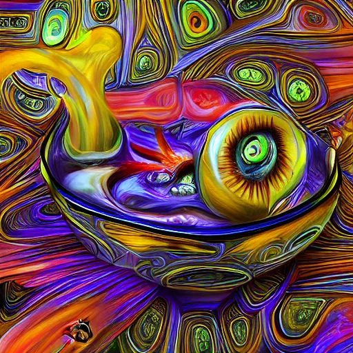 Image similar to a bowl of boiling imagination, super freaky, ultra detailed, digital painting