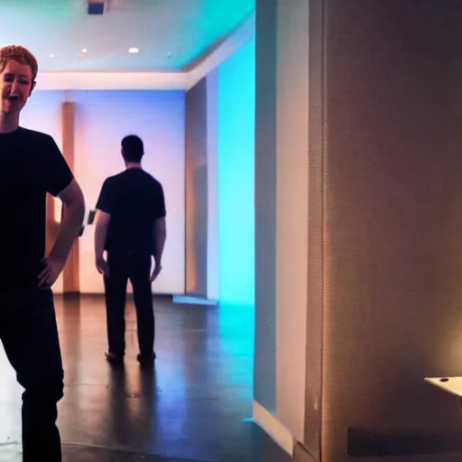 Prompt: mark zuckerberg standing straight in the middle of a club, people are dancing around him, there are toilet seats next to him, very detailed, hyper realistic.