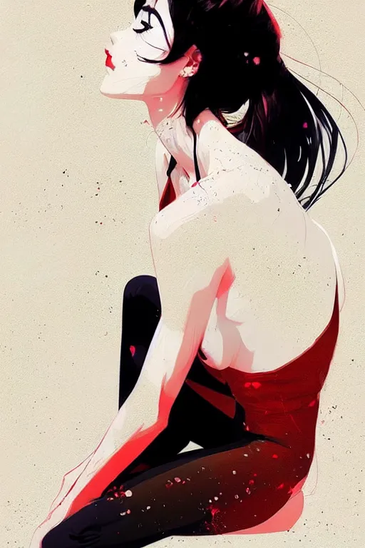 Prompt: a ultradetailed beautiful painting of a stylish woman sitting on the floor of a tiled room, by conrad roset, greg rutkowski and makoto shinkai trending on artstation