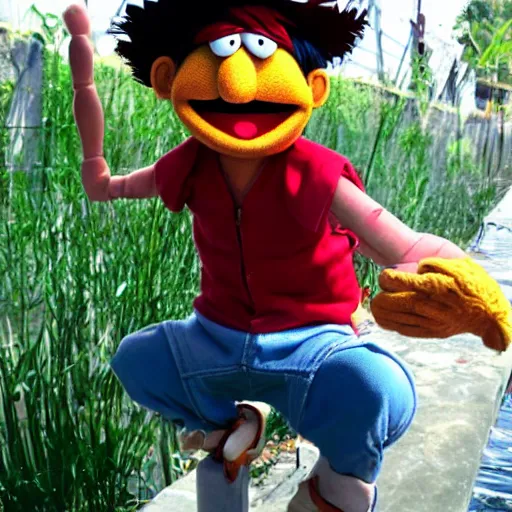 Prompt: luffy in the Muppet show