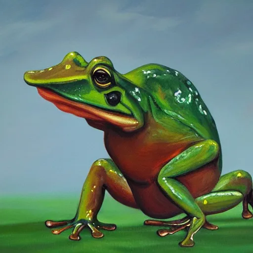 Image similar to frog - elephant creature, oil painting