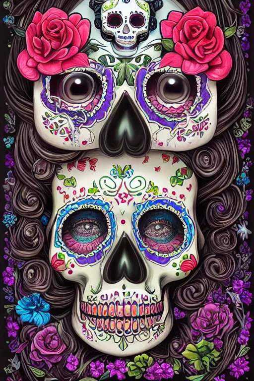 Image similar to illustration of a sugar skull day of the dead girl, art by naoto hattori