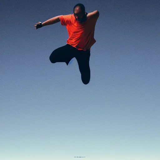 Image similar to man jumping by album cover, UHD, 4K, 8K