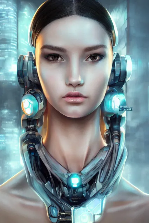 Prompt: a realistic detailed beautiful portrait of a cybernetic woman,glowing orb in her mouth, cyberpunk concept art, digital art, highly detailed, intricate, sci-fi, sharp focus, Trending on Artstation HQ, deviantart, unreal engine 5, 4K UHD image, hyperrealistic, photorealistic, art by artgerm and greg rutkowski and alphonse mucha