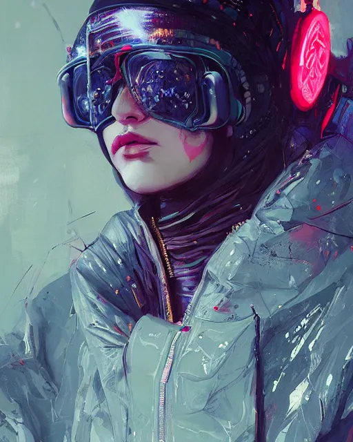 Image similar to detailed portrait witch, cyberpunk futuristic neon, reflective puffy coat, decorated with traditional Japanese ornaments by Ismail inceoglu dragan bibin hans thoma greg rutkowski Alexandros Pyromallis Nekro Rene Maritte Illustrated, Perfect face, fine details, realistic shaded, fine-face, pretty face