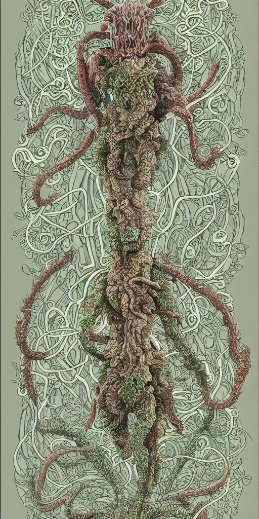 Image similar to a kaiju figurine in the style of ernst haeckel illustration