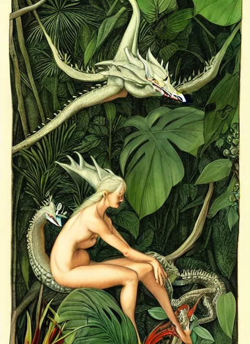 Image similar to mother of dragons in a tropical forest, john james audubon, intaglio, sharp focus