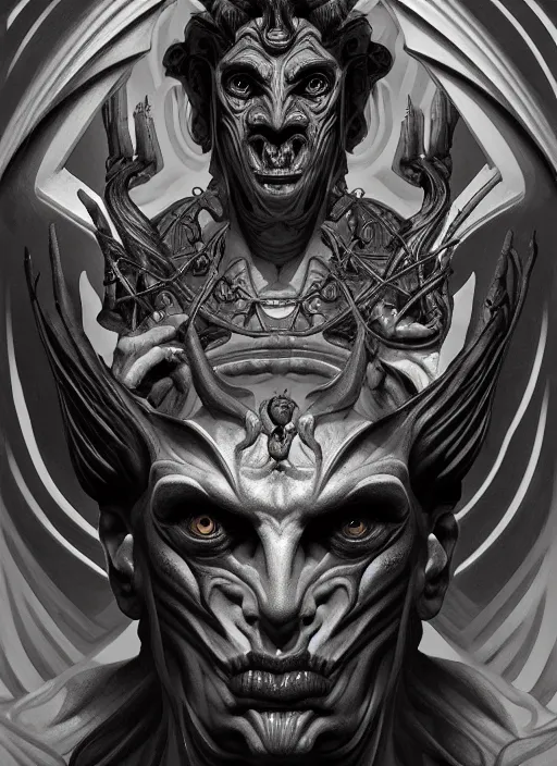 Image similar to symmetry!! portrait of grotesque hades, greek mythology, ancient greece, underworld, intricate, dark design, highly detailed, dark lighting, digital art, digital painting, artstation, sharp focus, illustration, art by artgerm and h r giger and greg rutkowski and alphonse mucha, 8 k