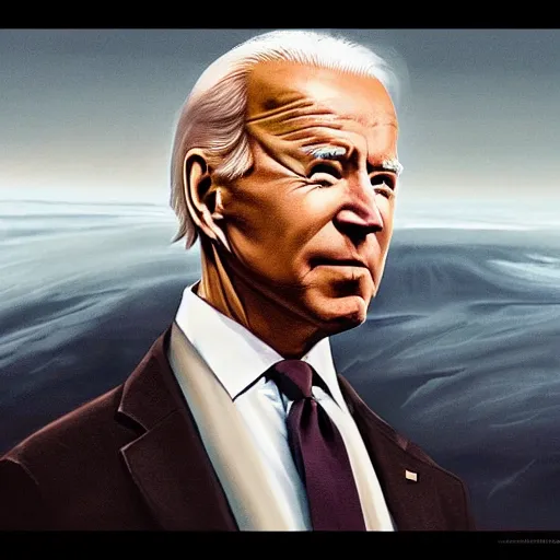 Image similar to joe biden as a photorealistic fremen Dune, shai hulud, freman, shai-hulud, artstation hall of fame gallery, editors choice, #1 digital painting of all time, most beautiful image ever created, emotionally evocative, greatest art ever made, magnum opus masterpiece, movie poster, 4k, highly detailed, cinematic lighting