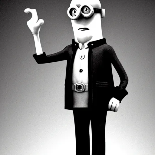 Image similar to doctor nefario from minions rise of gru as a nazi scientist military uniform no hat black and white photo despicable me cartoon style