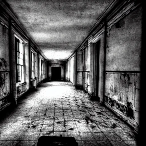 Image similar to a haunted asylum, cctv, found footage