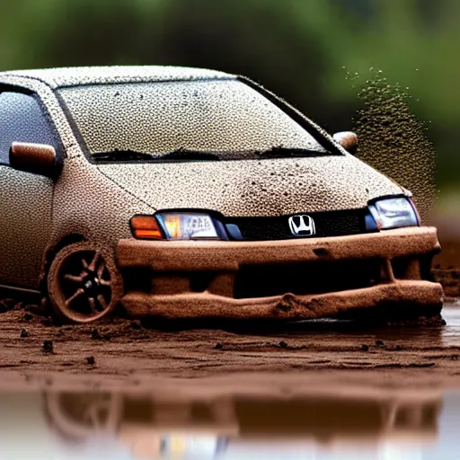 Prompt: a honda civic made out of mud