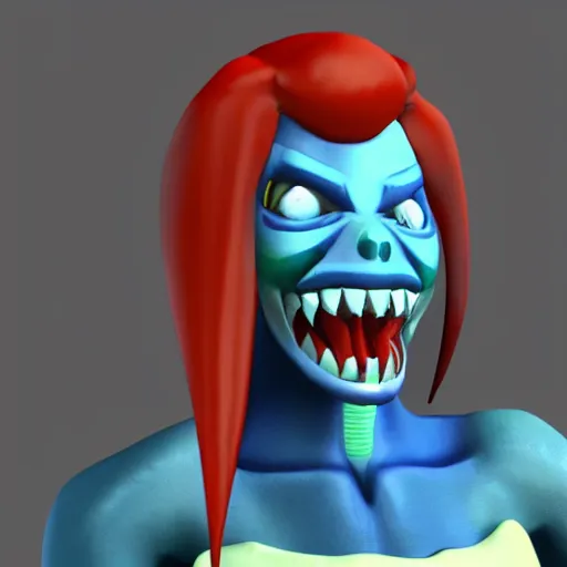 Prompt: 3D render of Undyne from the game Undertale