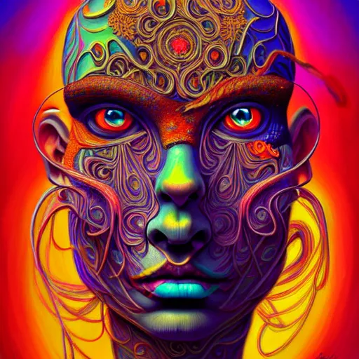 Image similar to An extremely psychedelic portrait of Groku, surreal, LSD, face, detailed, intricate, elegant, lithe, highly detailed, digital painting, artstation, concept art, smooth, sharp focus, illustration