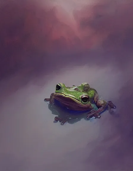 Image similar to a sad frog looking the sky by Ruan Jia, oil on canvas, artstation, dramatic scenery, masterpiece, aesthetic