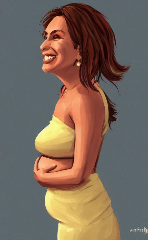 Prompt: a front view portrait of a smiling hispanic pregnant lady illustration, trending on artstation