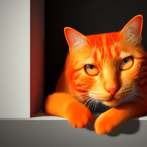 Prompt: An orange cat, happy face, in a room, octane render, retro wave