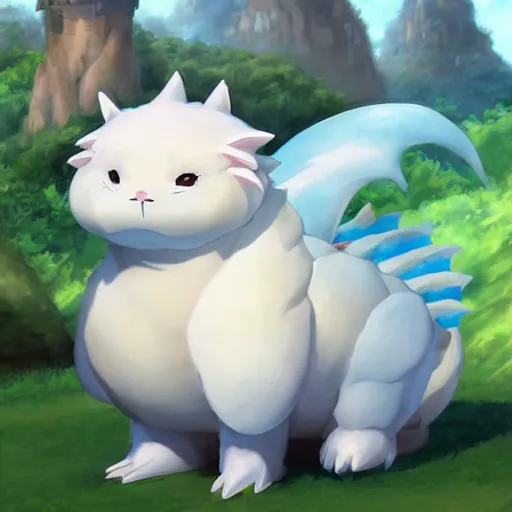 Prompt: cute fluffy fat baby dragon, by tyler edlin and studio ghibli