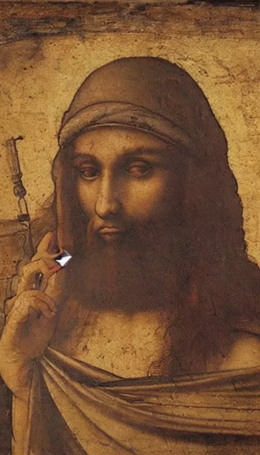 Image similar to portrait of isis recruitment video blooper, by leonardo da vinci ’ s equally talented but less famous cousin