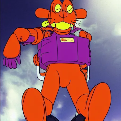 Prompt: Garfield as EVA-01, Neon Genesis Evangelion, biological garfield mech, anime