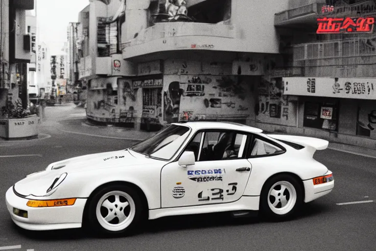 Image similar to single racecar 1 9 8 8 9 1 1, movie still, vintage footage on tokyo streets, volumetric lighting, f 8 aperture, cinematic eastman 5 3 8 4 film