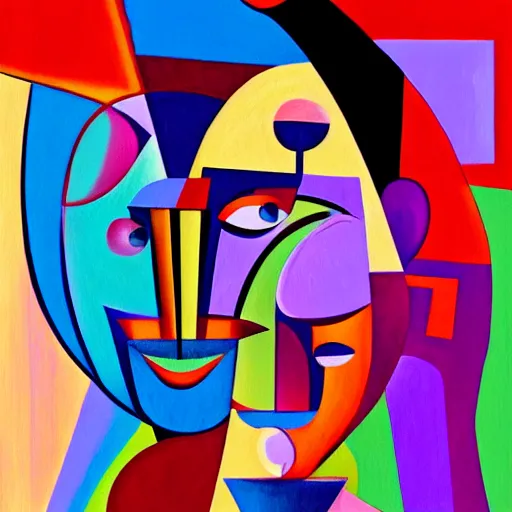 Prompt: a colorful abstract painting of a man and a woman, a character portrait by farid mansour, behance contest winner, cubism, cubism, picasso, behance hd