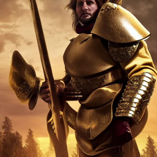 Prompt: Swedish king as a warhammer soldier, poster, cinematic, photoreal, octane, 8k, realistic