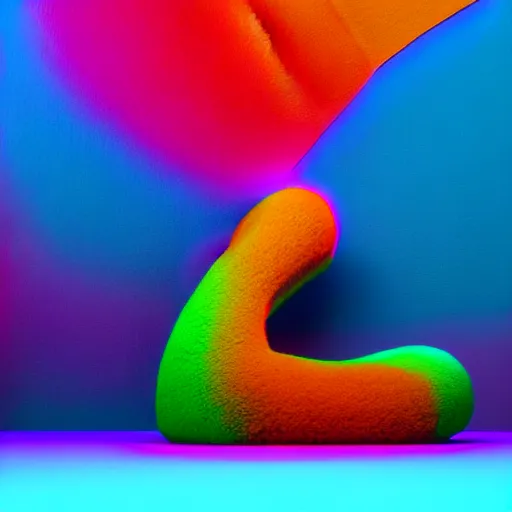 Image similar to : colorful abstract furry sculpture on the wall in modern architecture, cinematic lighting, hyper - realistic, detailed, render by c 4 d octane, unreal engine, 8 k 3 d render