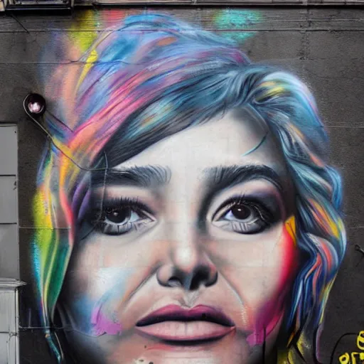 Prompt: a highly detailed portrait in the style of spray - painted street art