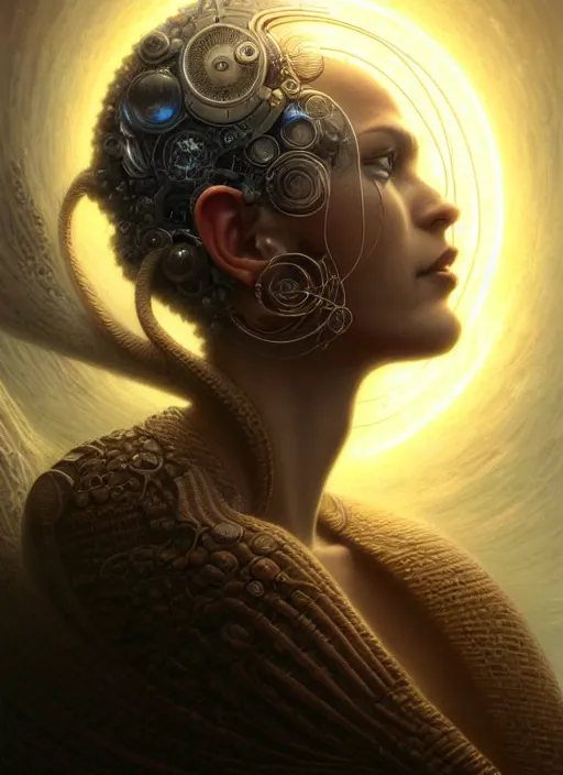 Image similar to closeup portrait shot of a psychic in a scenic dystopian environment, intricate, elegant, highly detailed, centered, digital painting, artstation, backlit, concept art, smooth, sharp focus, illustration, artgerm, tomasz alen kopera, peter mohrbacher, donato giancola, joseph christian leyendecker, wlop, boris vallejo