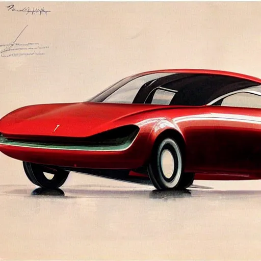 Prompt: retrofuturistic tesla model 3, 1 9 6 0 s sports car concept art