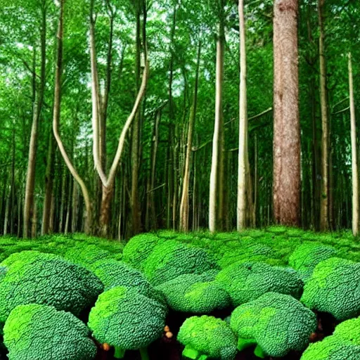 Image similar to a forest with giant broccoli