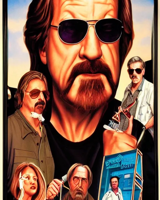 Image similar to walter in the big lebowski, airbrush, drew struzan illustration art, key art, movie poster