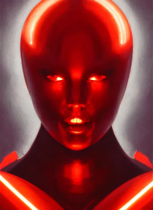 Prompt: symmetry!! portrait of a metallic being with a face with a glowing red light, complimentary colors, perfect lighting, perfect composition, aesthetic, masterpiece, award winning, artstation, darek zabrocki, greg rutkowski, artgerm, 4 k