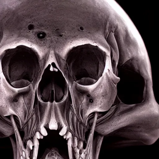 Prompt: close up photo of an alien skull,