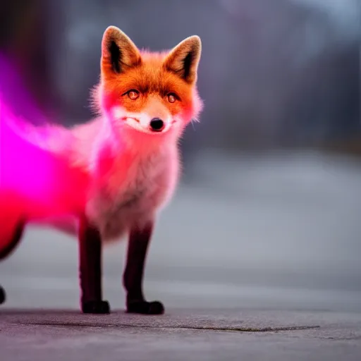 Image similar to pink fox, fire, 8 k, 8 5 mm f 1. 8