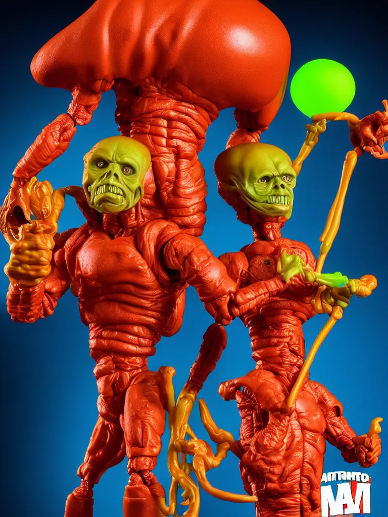 Prompt: hyperrealistic rendering, mars attacks martian by art of skinner and richard corben and jeff easley, product photography, action figure, sofubi, studio lighting, colored gels, rimlight, backlight