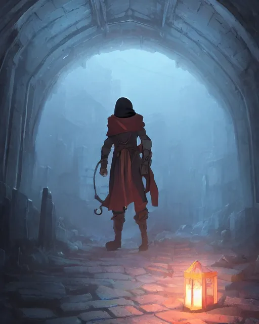 Image similar to a hooded adventurer standing in a dungeon. atmospheric lighting, 8 k. by makoto shinkai, stanley artgerm lau, wlop, rossdraws, james jean, andrei riabovitchev, marc simonetti, krenz cushart, sakimichan, d & d trending on artstation, digital art.