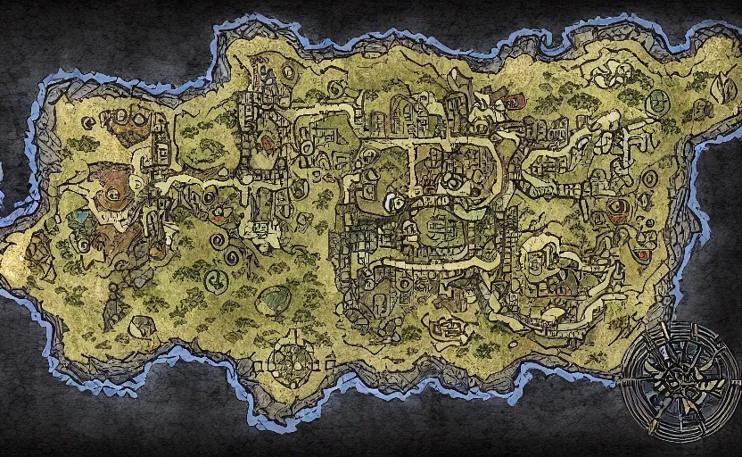 Prompt: Intricate dungeon map for d&d, digital paint, wizards of the coat